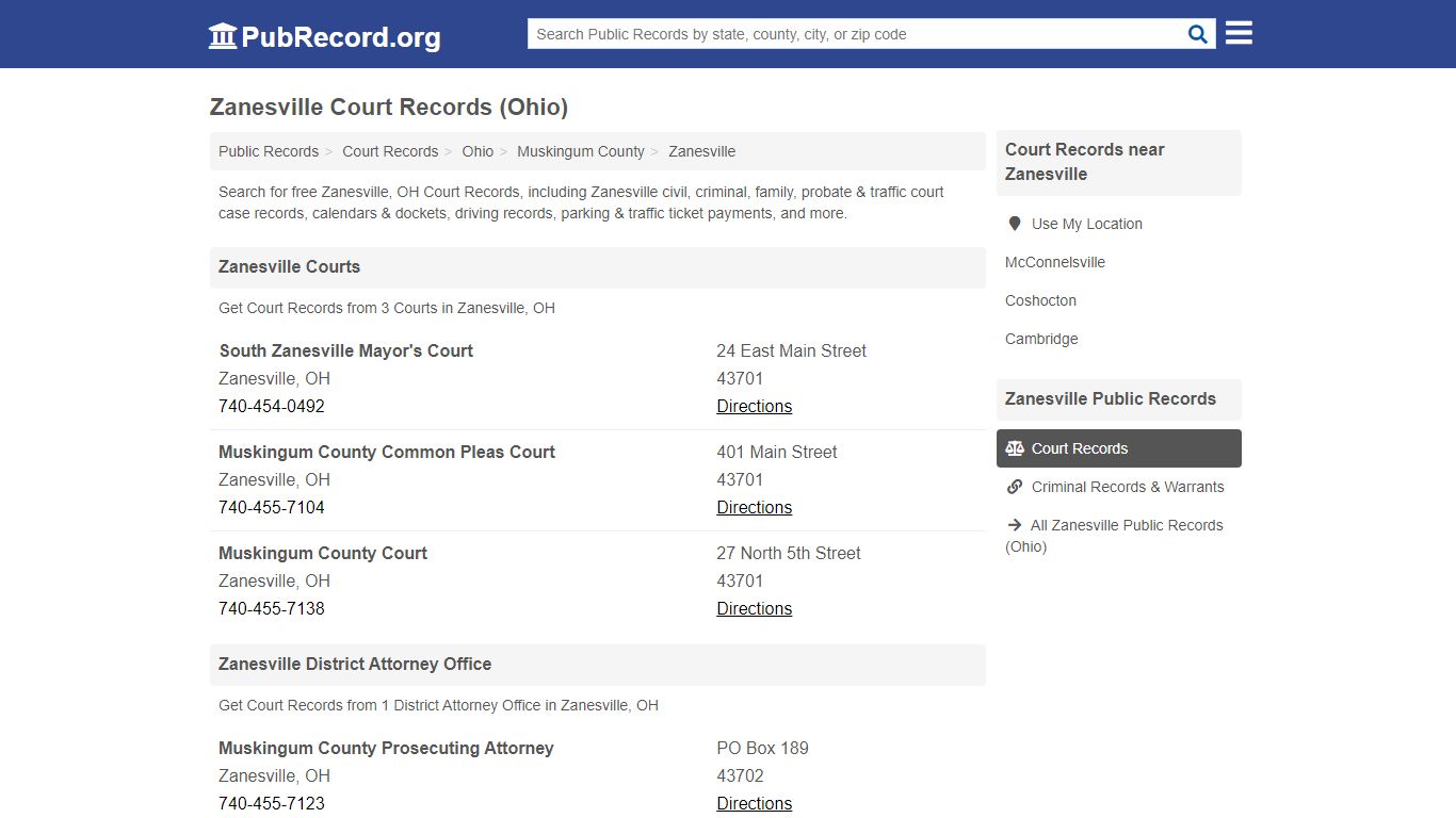 Free Zanesville Court Records (Ohio Court Records)