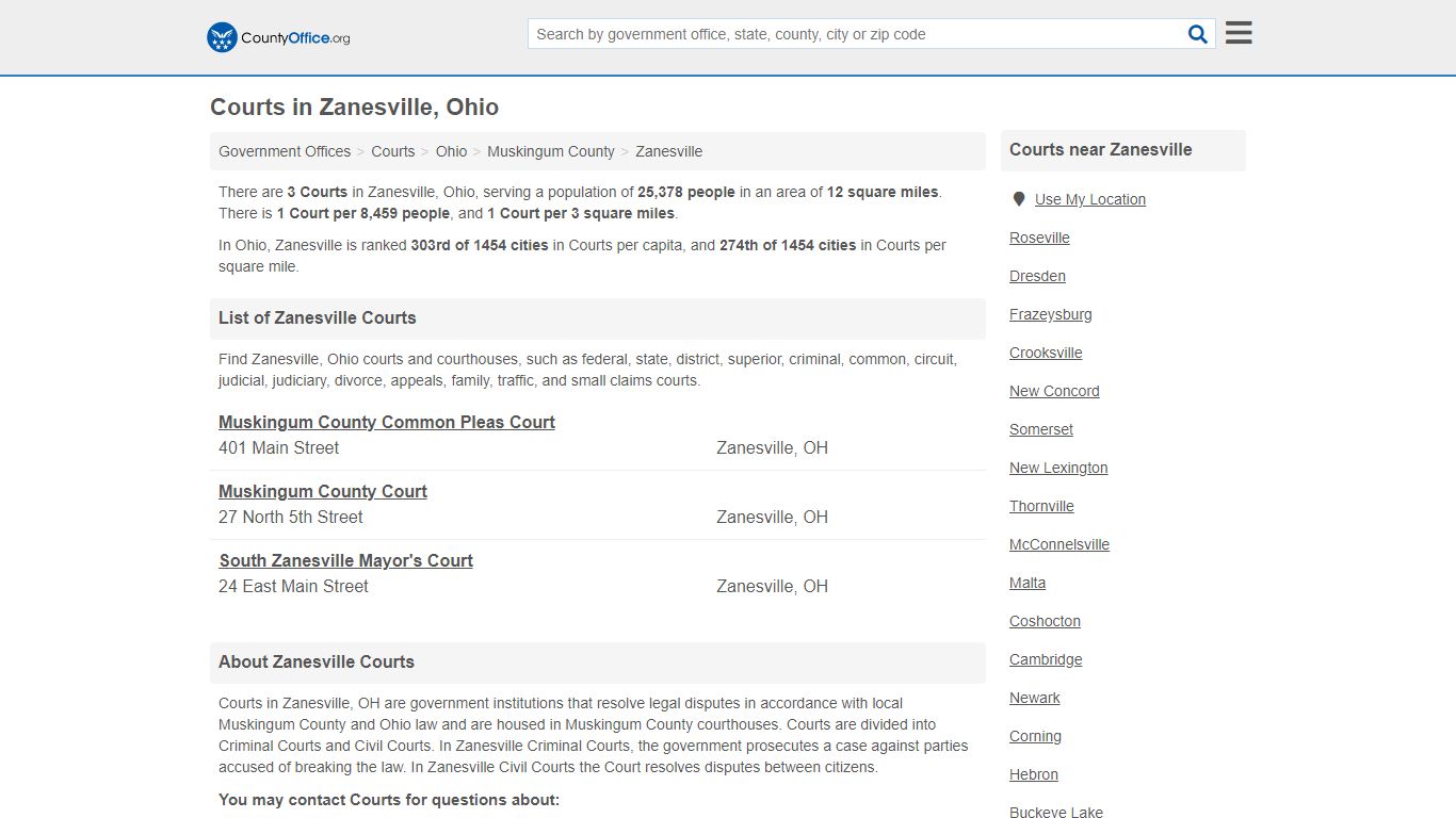 Courts - Zanesville, OH (Court Records & Calendars) - County Office